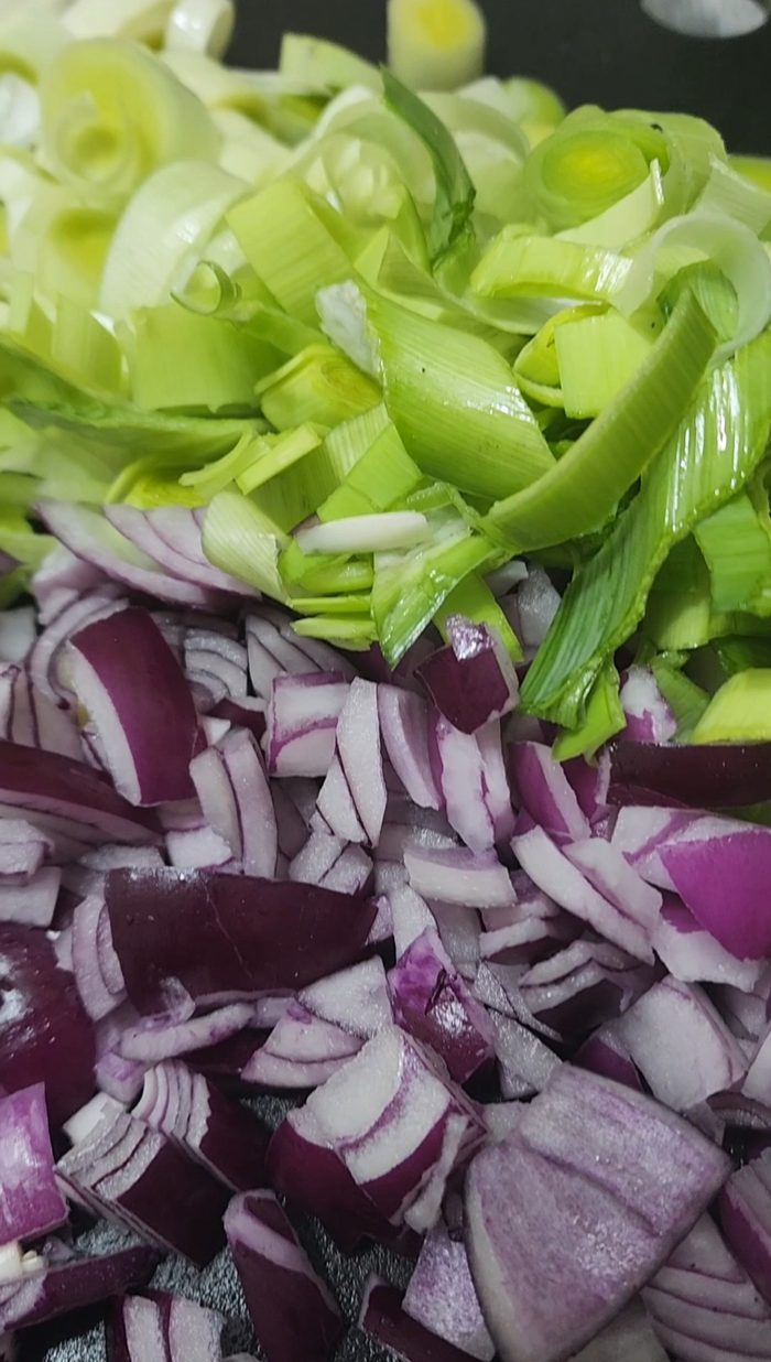 Freshly chopped leeks and onions