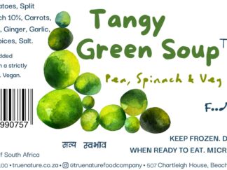 Tangy Green Soup - True Nature frozen meal label